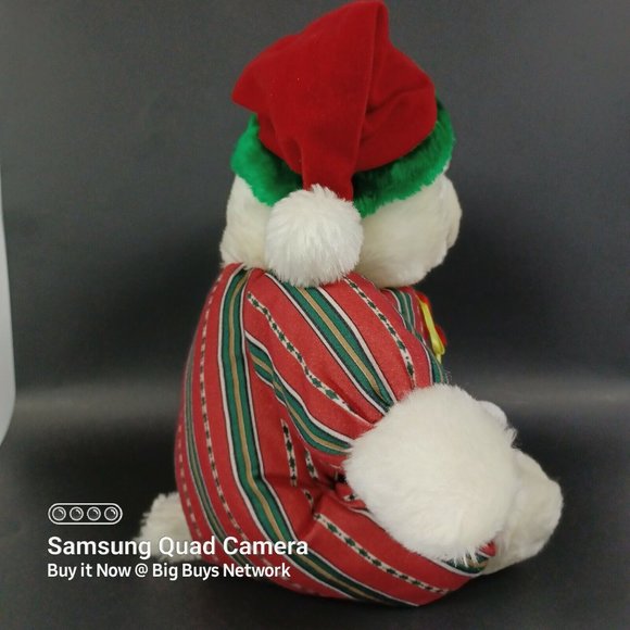 CUDDLE WIT 15" White Christmas Teddy Bear Plush in Mini-Bear Slippers & XMAS Hat - Picture 9 of 12